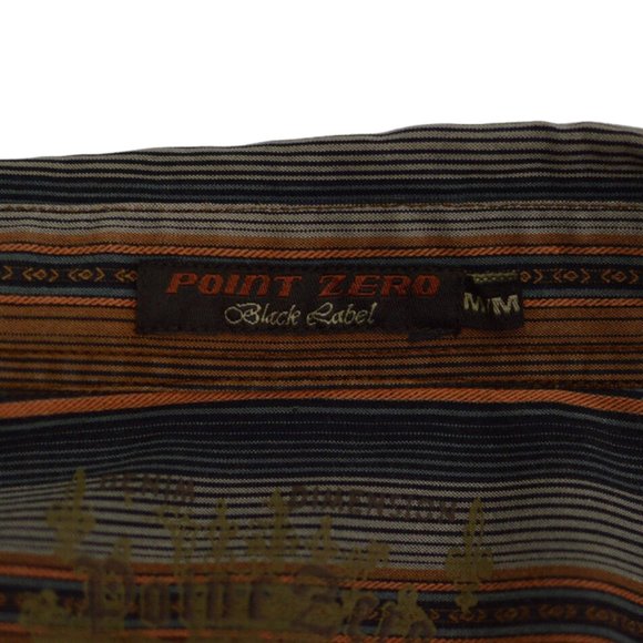 Point Zero Black Label MEN sz M  Long Sleeves Shirt Orange Brown Gray Stripes - Picture 11 of 12